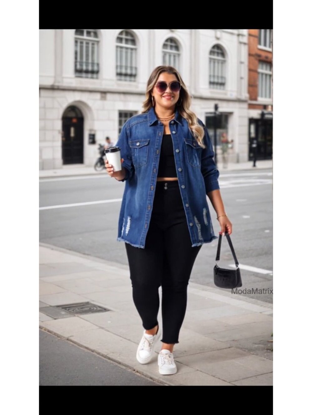 Plus Size Denim Jacket Long Sleeve Button Down Distressed Raw Hem Oversized - Picture 6 of 6